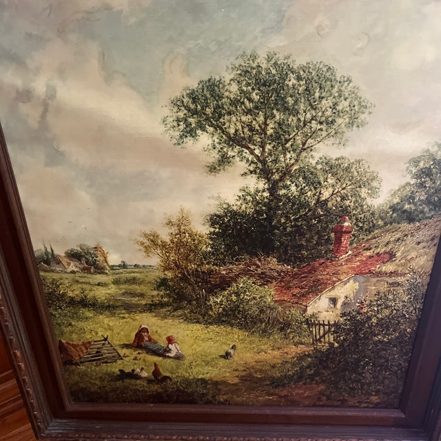 20th Century Reproduction of Vintage James Edward Meadows Canvas Print of Cottage Landscape Titled Rustic Peace Framed Signed Made by John Wanamaker For Sale - Image 4 of 11
