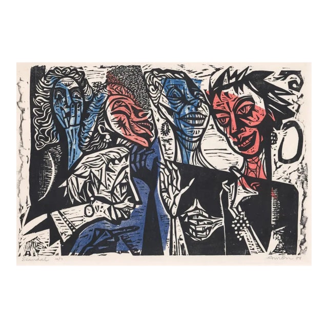 1954 Irving Amen Scandal Woodblock For Sale