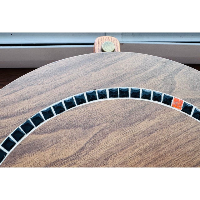 Mid-Century Modern Vintage 1960s Round Side Table With Tile Top Accent Teak Legs For Sale - Image 3 of 12