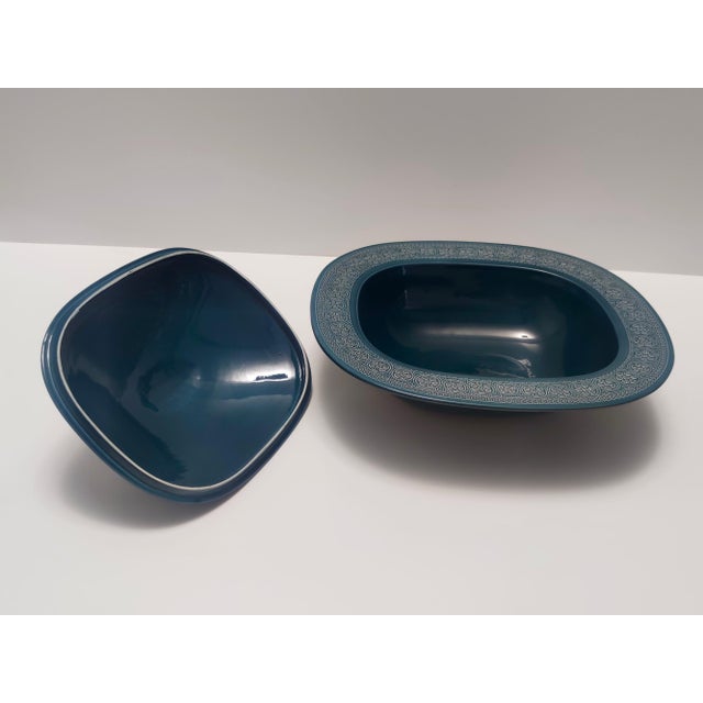 1960s Vintage Italian Margherita Centerpiece in Blue Earthenware attributed to A. Campi for Laveno, 1965 For Sale - Image 5 of 16