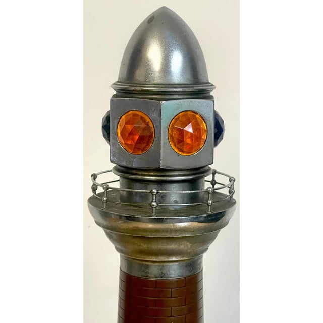 Early 20th Century French Art Deco Bronze, Steel, Crystal and Wood Model of a Lighthouse Lamp For Sale - Image 10 of 12