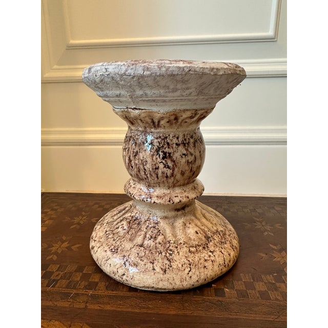 Rustic European Vintage 5” French Glazed Terracotta Pillar Candleholder For Sale - Image 3 of 14