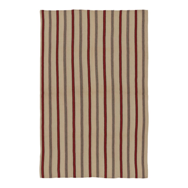 Rug & Kilim's Contemporary Rez Kilim With Beige & Red Striped Design For Sale