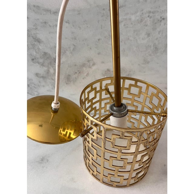 Vintage Mid Century Modern Gold Tone Cylinder Drum Pendant Light For Sale - Image 10 of 12