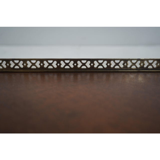 Theodore Alexander Leather Top 2 Tier Mahogany Triangle Table For Sale - Image 9 of 12