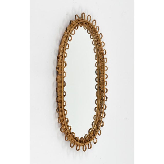 Mid-Century Modern Mid-Century Oval Rattan and Bamboo Wall Mirror in the style of Franco Albini, Italy, 1960s For Sale - Image 3 of 11
