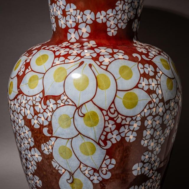 Large Red Vase with Floral Decoration from Zsolnay Ceramics, Hungary, Early 20th Century For Sale - Image 15 of 16