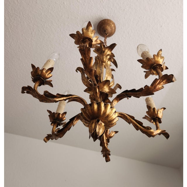 Vintage Florentine Chandelier Gilded in Gold Leaf, 1940s For Sale - Image 12 of 18