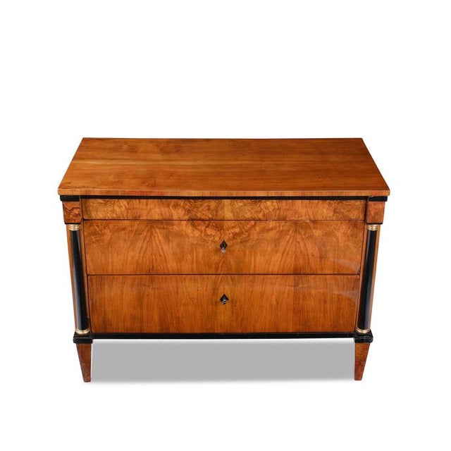 Biedermeier chest of drawers, Hesse, ca. 1810; ebonized walnut; half-columns; three drawers, each made of oak with walnut...