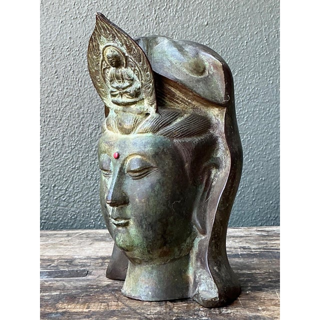 Metal Vintage Patinated Bronze Buddha Head For Sale - Image 7 of 18
