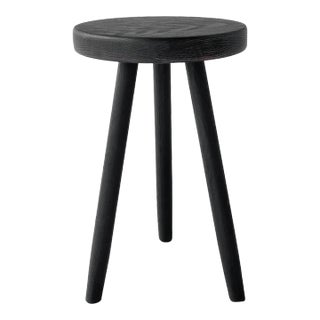 Vintage Blackened Oak Three Legged Stool For Sale