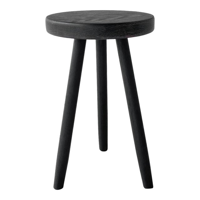 Vintage Blackened Oak Three Legged Stool For Sale