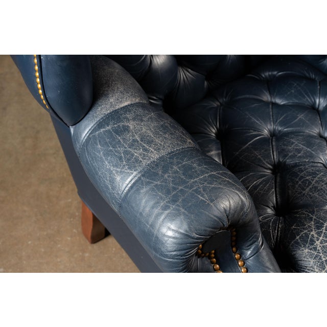 Vintage Tufted Leather Chesterfield Armchair in Blue For Sale - Image 9 of 15