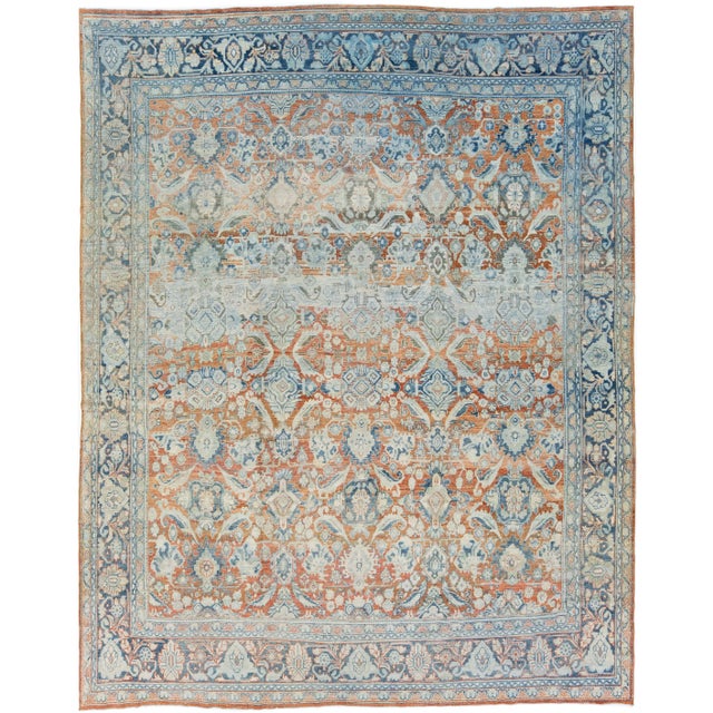 Textile 1960s Handmade Antique Persian Mahal Handmade Wool Rug With Allover Motif in Rust For Sale - Image 7 of 7