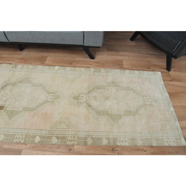 1970s Vintage Handmade Wool Cotton Turkish Beige Runner Rug For Sale - Image 10 of 11