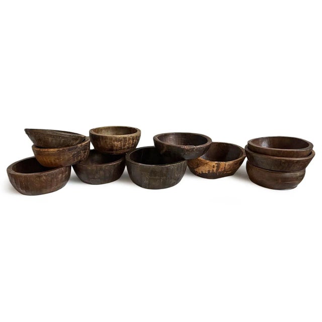 Vintage hand carved rustic teak wood bowl from India with rich brown finish. Each slightly unique and sold individually....