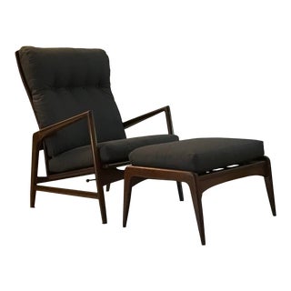1960s Vintage Ib Kofod-Larsen Reclining Adjustable Lounge Chair & Ottoman for Selig For Sale