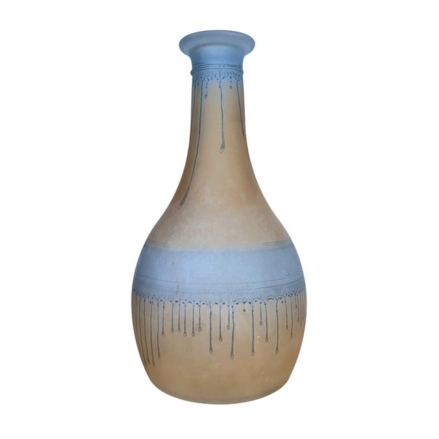 Large baluster-shaped vase in frosted blown glass with iridescent decoration, a flared neck, and a softened shoulder,...