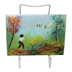 Enamel on Copper "Boy With Kite" Painting
