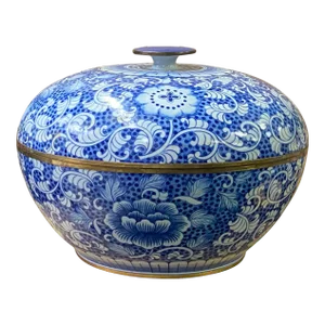 Vintage Blue White Porcelain Floral Pattern Accent Round Box Display