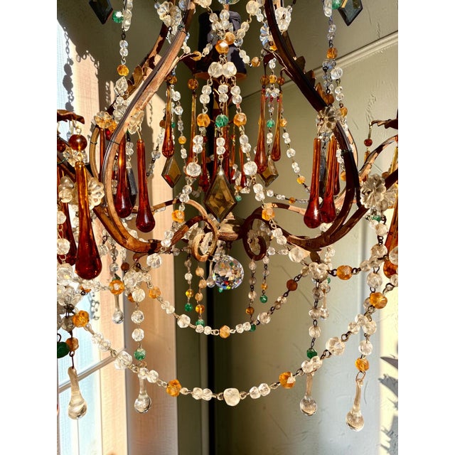Metal Antique Italian Iron and Colored Crystal Chandelier With Crystal Beading For Sale - Image 7 of 18