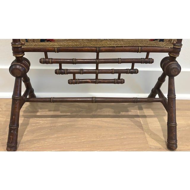 Antique 19th Century Napoleon III Faux Bamboo Fireplace Screen With Floral Needlework Panel For Sale - Image 14 of 18