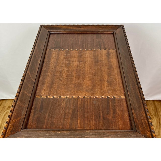 1920s Spanish Revival Inlaid Walnut Parlor Side Table With Hand-Carved Notched Rim For Sale In Portland, OR - Image 6 of 10