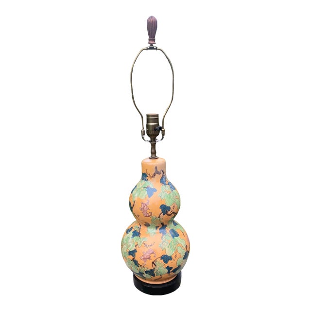 Hand Painted Double Gourd Lamp- Signed Ching Dynasty For Sale