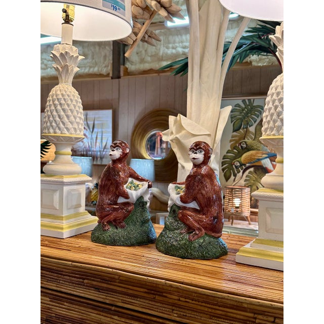 Vintage Coastal Regency Porcelain Glazed Figurative Italian Monkeys-Pair For Sale - Image 11 of 11