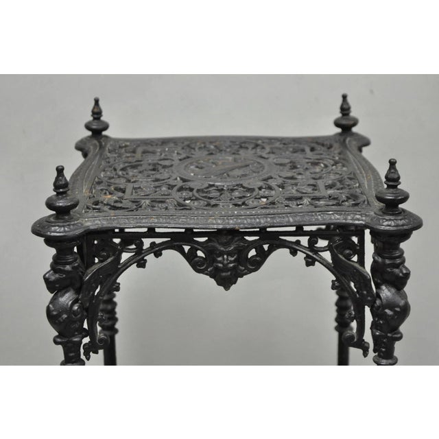 Antique French Renaissance Victorian Cast Iron Figural 3 Tier Plant Stand Table For Sale - Image 4 of 18