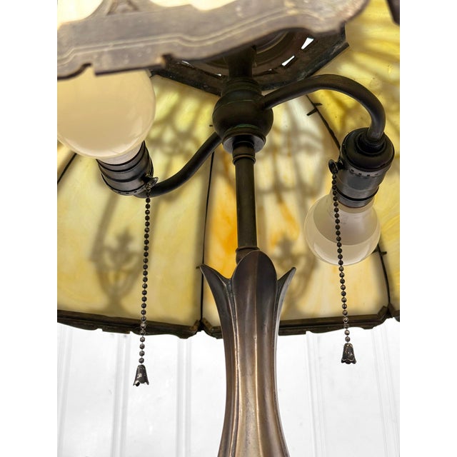 Antique Art Nouveau Carmel Slag Glass Table Lamp For Sale - Image 11 of 14