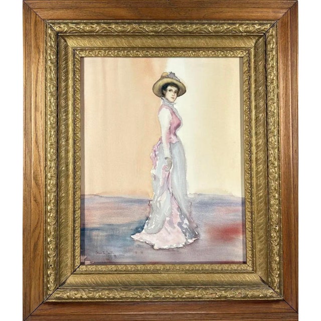 Original Steve LeBailly Signed Watercolor Portrait After Whistler Adeline Grand Ornate Gilt Frame For Sale - Image 4 of 12