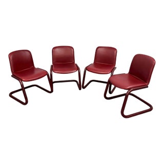 Postmodern Kinetics Cantilever Chairs in Oxblood Leather, 1980s, Set of 4 For Sale