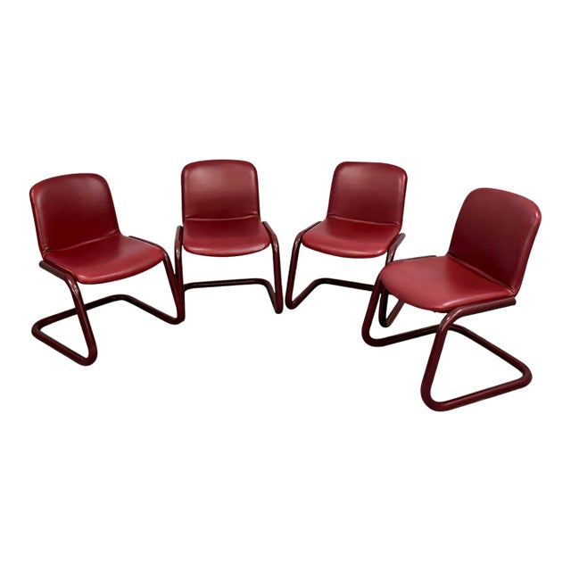Postmodern Kinetics Cantilever Chairs in Oxblood Leather, 1980s, Set of 4 For Sale