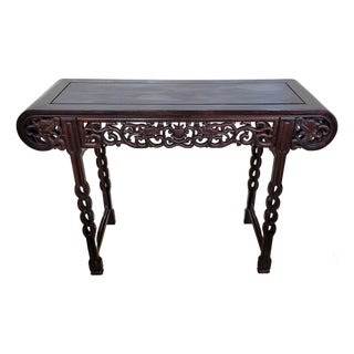 Antique Asian Dragon Carved Teakwood Chinese Altar Console Table For Sale