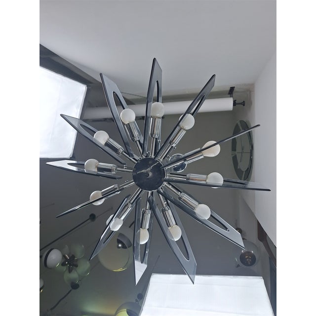 Chandelier in Chrome and Smoked Glass by Gino Paroldo for Dinodei, 1960s For Sale - Image 10 of 12