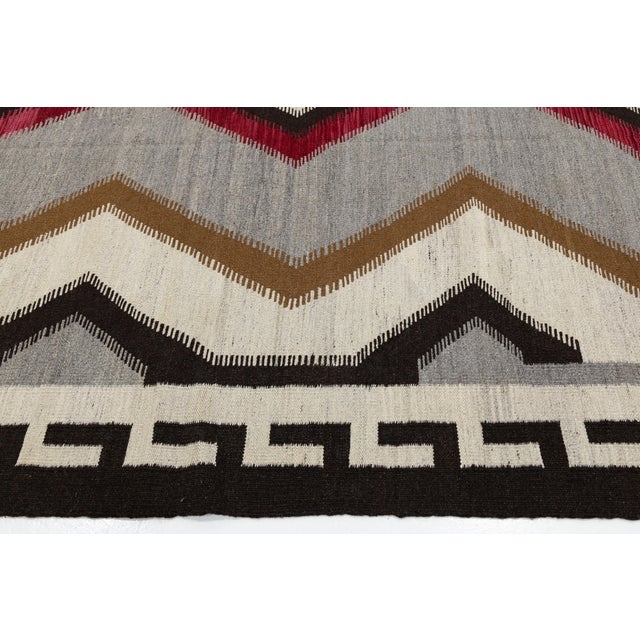 Contemporary Navajo Style Wool Area Rug With Geometric Diamond & Border Motif For Sale - Image 4 of 11