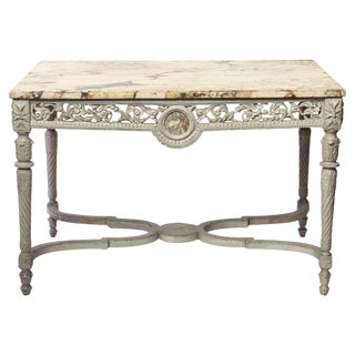 19th French Century Ivory Painted Center Table with Marble Top For Sale