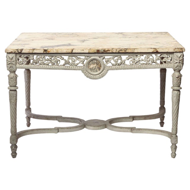 19th French Century Ivory Painted Center Table with Marble Top For Sale