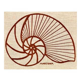 Vintage Marushka Nautilus Screen Print on Stretched Linen Canvas Wall Hanging For Sale