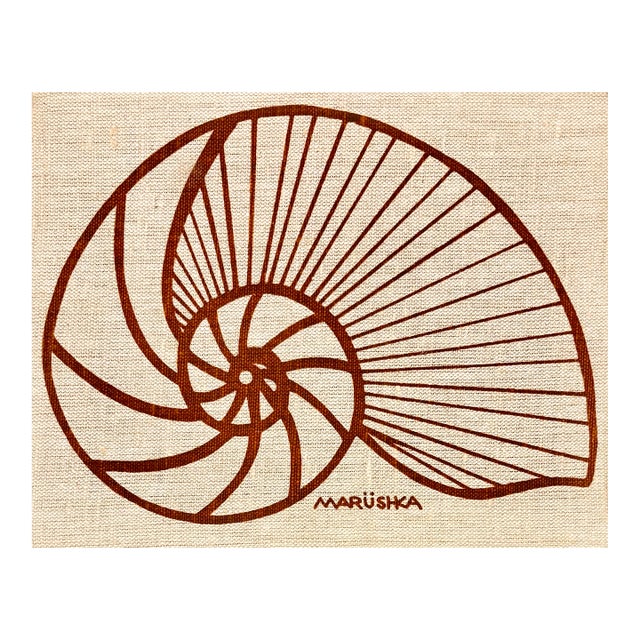 Vintage Marushka Nautilus Screen Print on Stretched Linen Canvas Wall Hanging For Sale