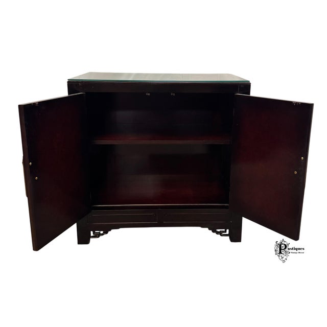 Wood Vintage White Furniture Chinoiserie Style Burl Wood & Lacquer Storage Cabinet / Nightstand For Sale - Image 7 of 11