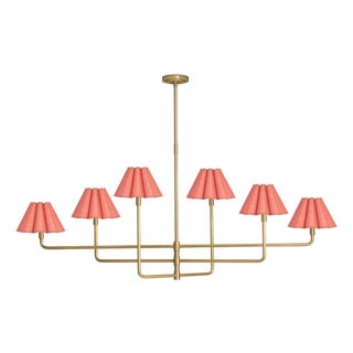 Polly Chandelier, Natural Brass with Wild Poppy Scalloped Shade - 2 cartons For Sale