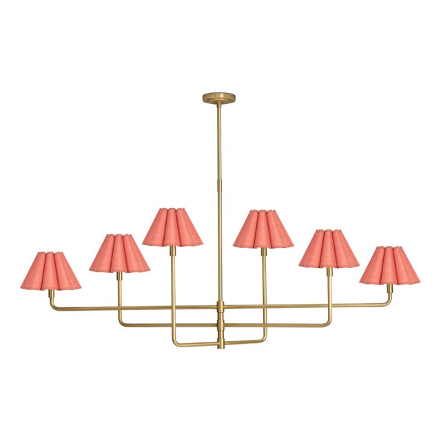 Polly Chandelier, Natural Brass with Wild Poppy Scalloped Shade - 2 cartons For Sale