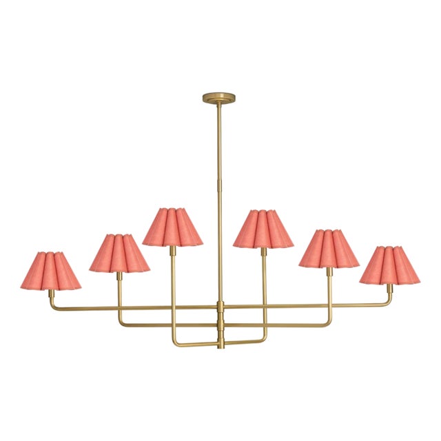 Regina Andrew Polly Chandelier, Natural Brass with Wild Poppy Scalloped Shade - 2 cartons For Sale