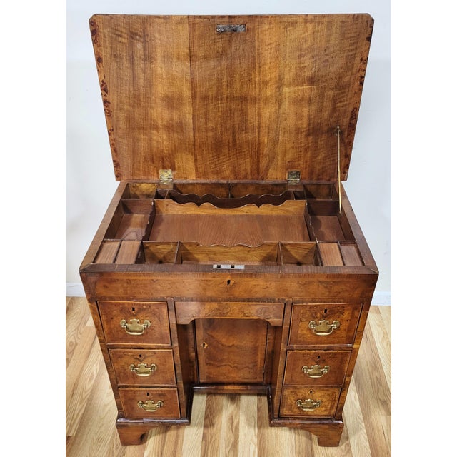 Early 19th C Irish Walnut Lift Top & Fitted Interior Kneehole Desk For Sale - Image 12 of 17