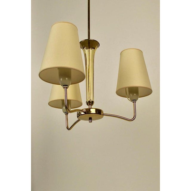 Modern 3-Arm Chandelier in Brass and Glass by Rupert Nikoll, Austria, 1950s For Sale - Image 6 of 15