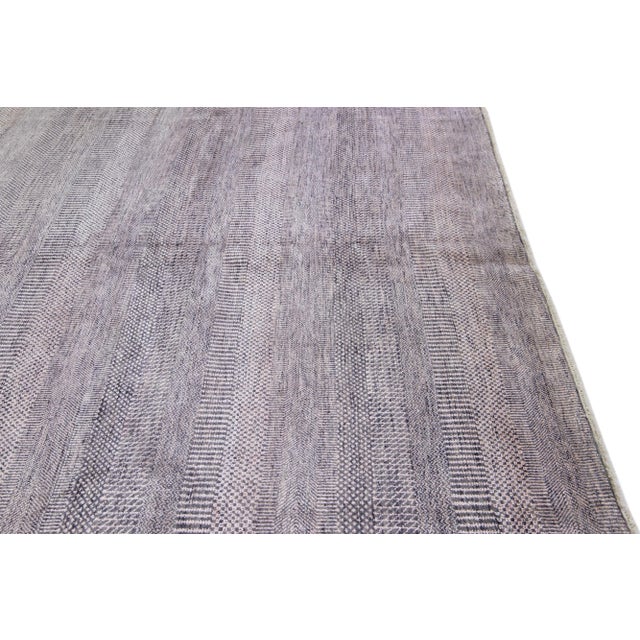 Gray Modern Savannah Handmade Geometric Pattern Gray Wool Rug For Sale - Image 8 of 12