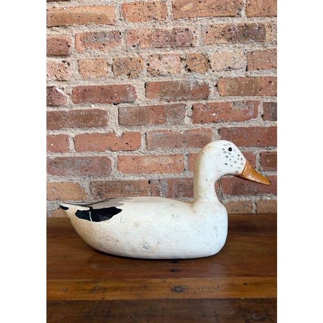 Vintage Hand-Carved White Pekin Duck Wooden Decoy For Sale - Image 11 of 15