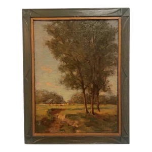 Early 20th Century American Impressionist Landscape Original Oil Painting Signed Summers, Framed